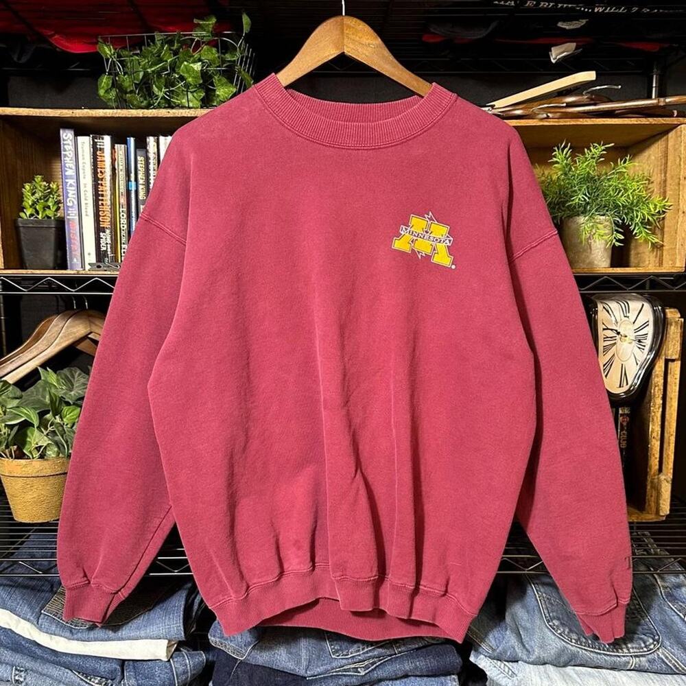 Vintage Y2K Minnesota Gophers Faded Crewneck Large Burgundy College Sweatshirt